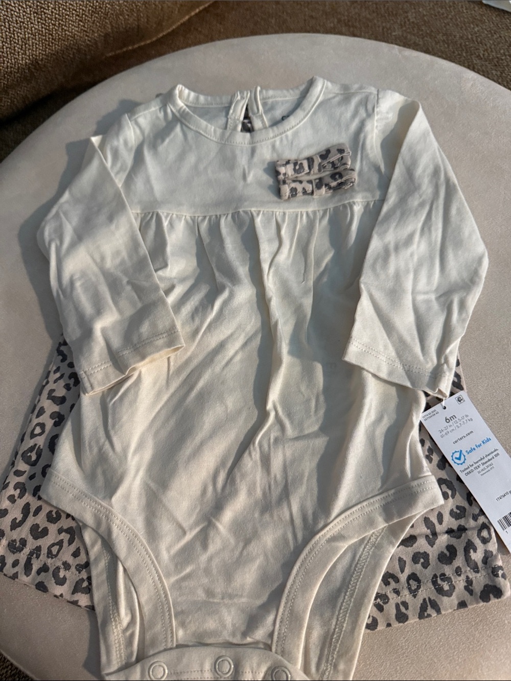 Carter's Cream Long-Sleeve Bodysuit with Leopard Accent